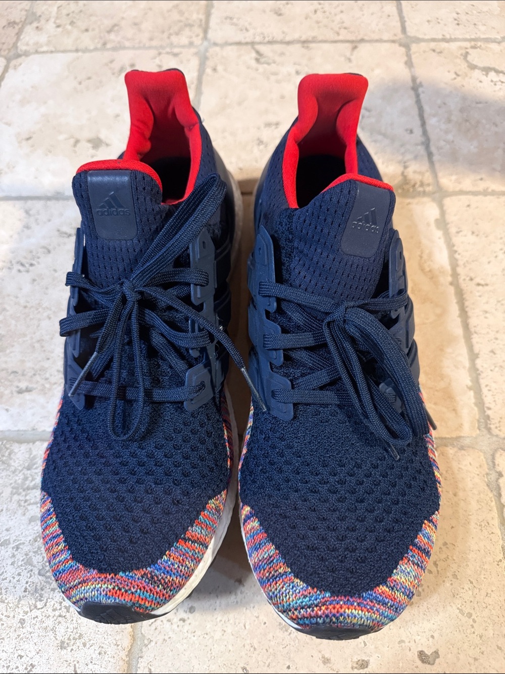 adidas Men’s Navy Blue Knit Sneakers with Red Lining